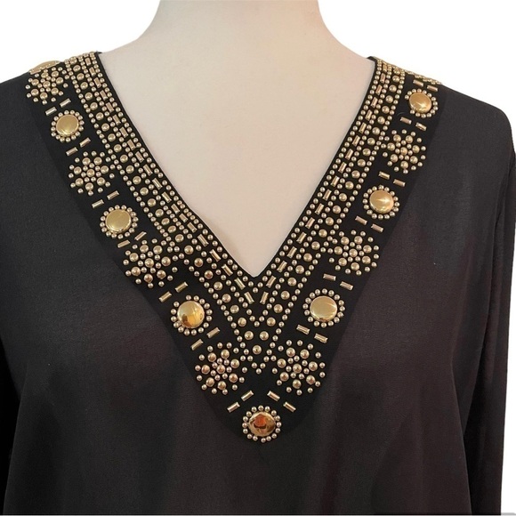 MICHAEL KORS Black Sheer Cover Up Gold Embellished - Picture 3 of 6